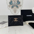 CHANEL CARD HOLDER 19.5 BLACK GRAINED CALFSKIN GOLD ICON
