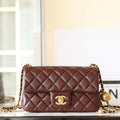 CHANEL 25S FLAP BAG 20 CM IN DARK BROWN LAMBSKIN WITH GOLD HARDWARE